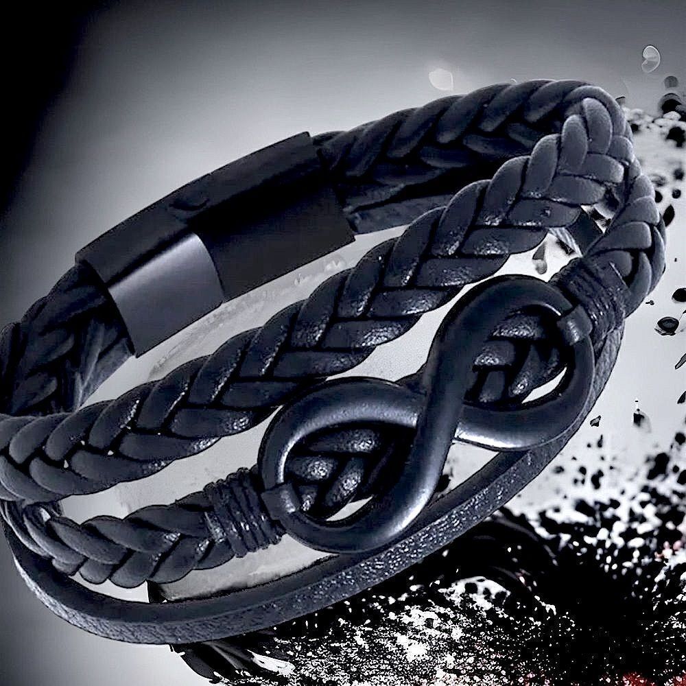 Men’s Infinity Leather Bracelet l Titanium Steel l Magnetic Closure l 2 Sizes